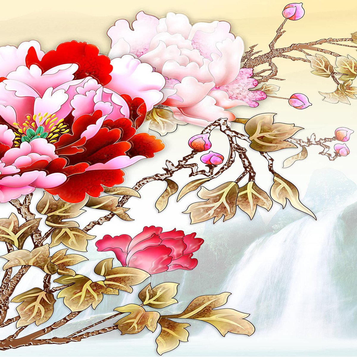 富贵牡丹图 沙发壁画背景墙挂画餐厅玄关字画现代简约客厅装饰画