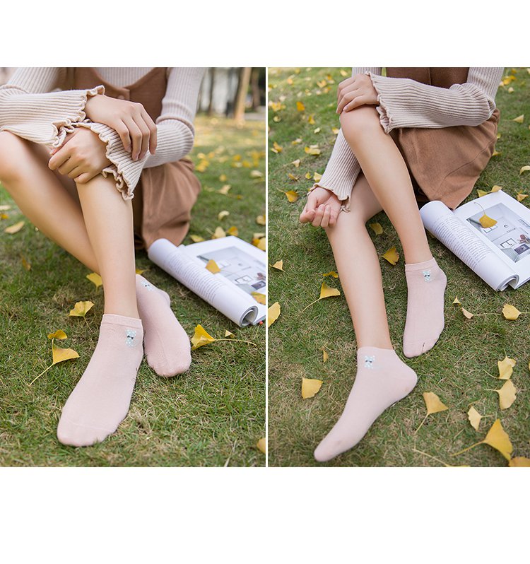 (5双装)女士袜子优雅猫咪女袜夏季袜子船袜女隐形短袜