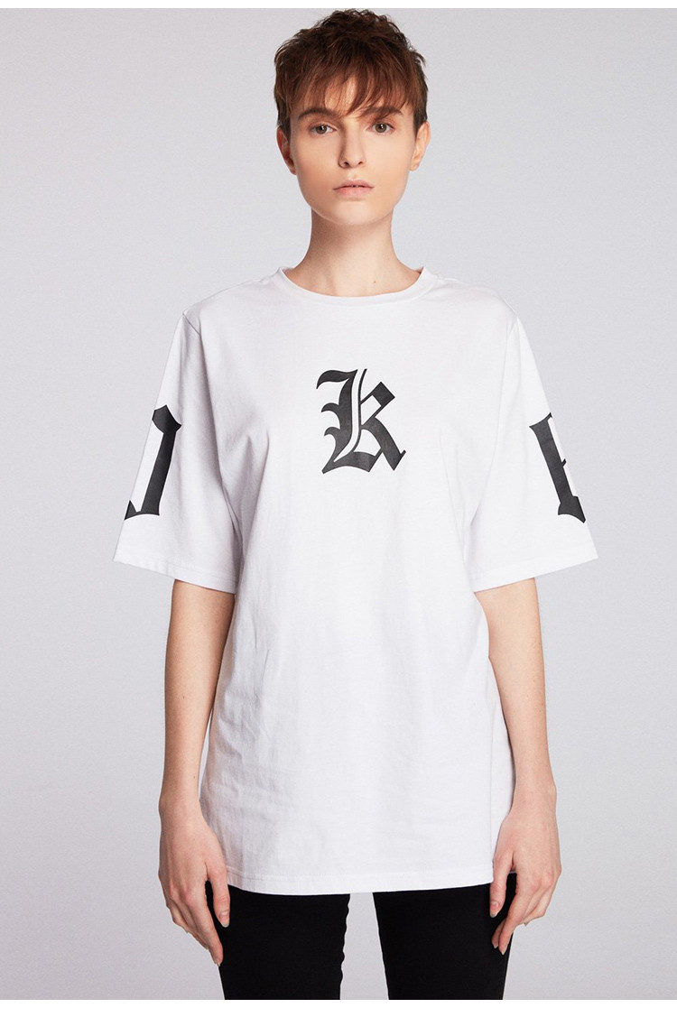 潮牌字母k背后双刀logo印花宽大版型女装短袖t恤