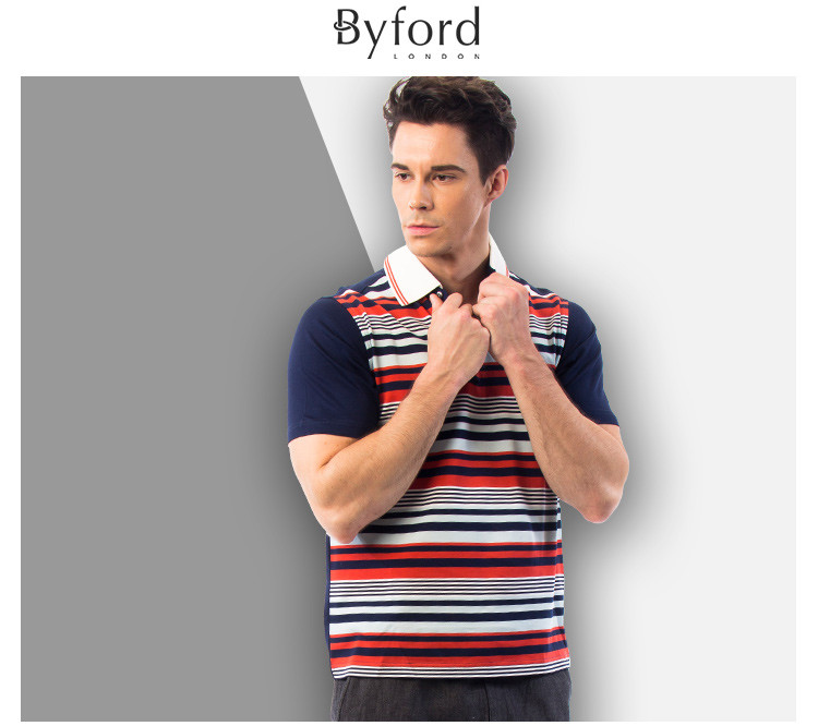 byford男装专场 byford/百富男士全棉条纹翻领短袖t恤 适用季节 夏