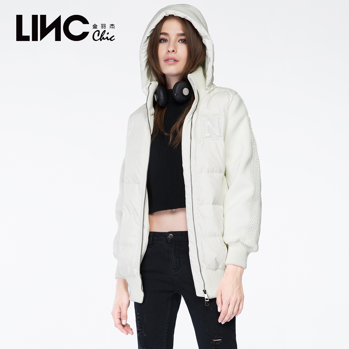 linc/金羽杰秋冬限量款女短款时尚修身羽绒服潮142966