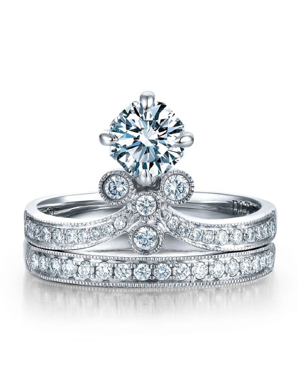 钻石世家 极慕之星钻石套戒白18k金钻戒结婚戒指专柜
