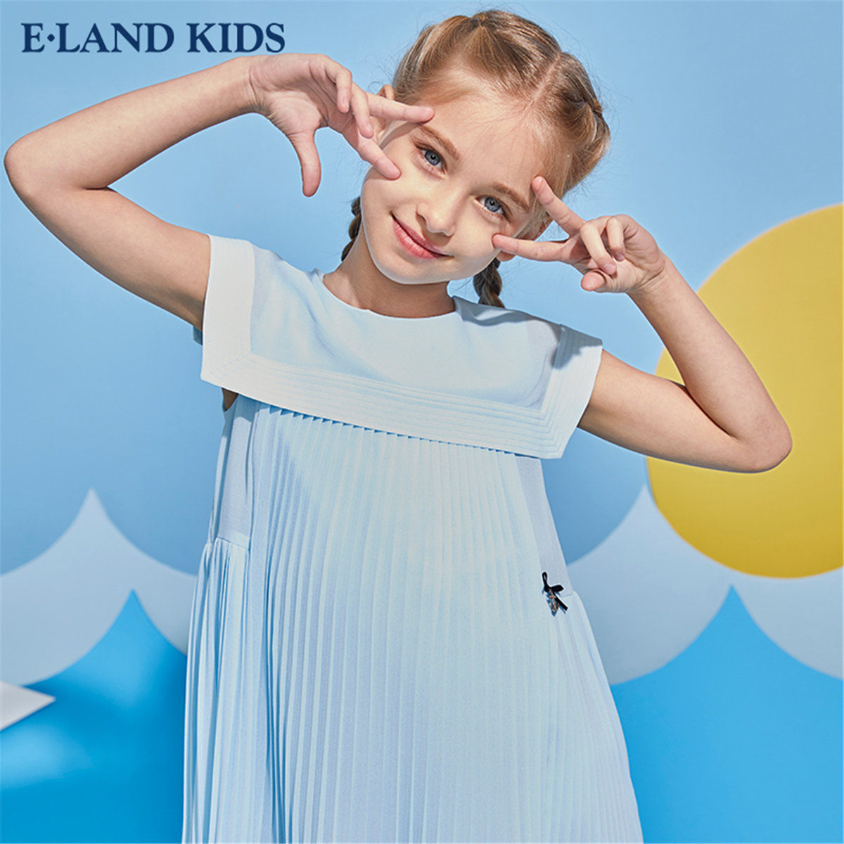elandkids衣恋童装女童夏季新款网纱拼接蝴蝶结无袖连衣裙