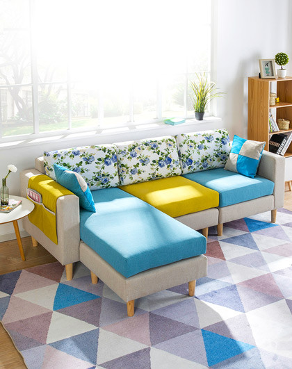 组合多功能客厅转角拼色创意 布艺沙发