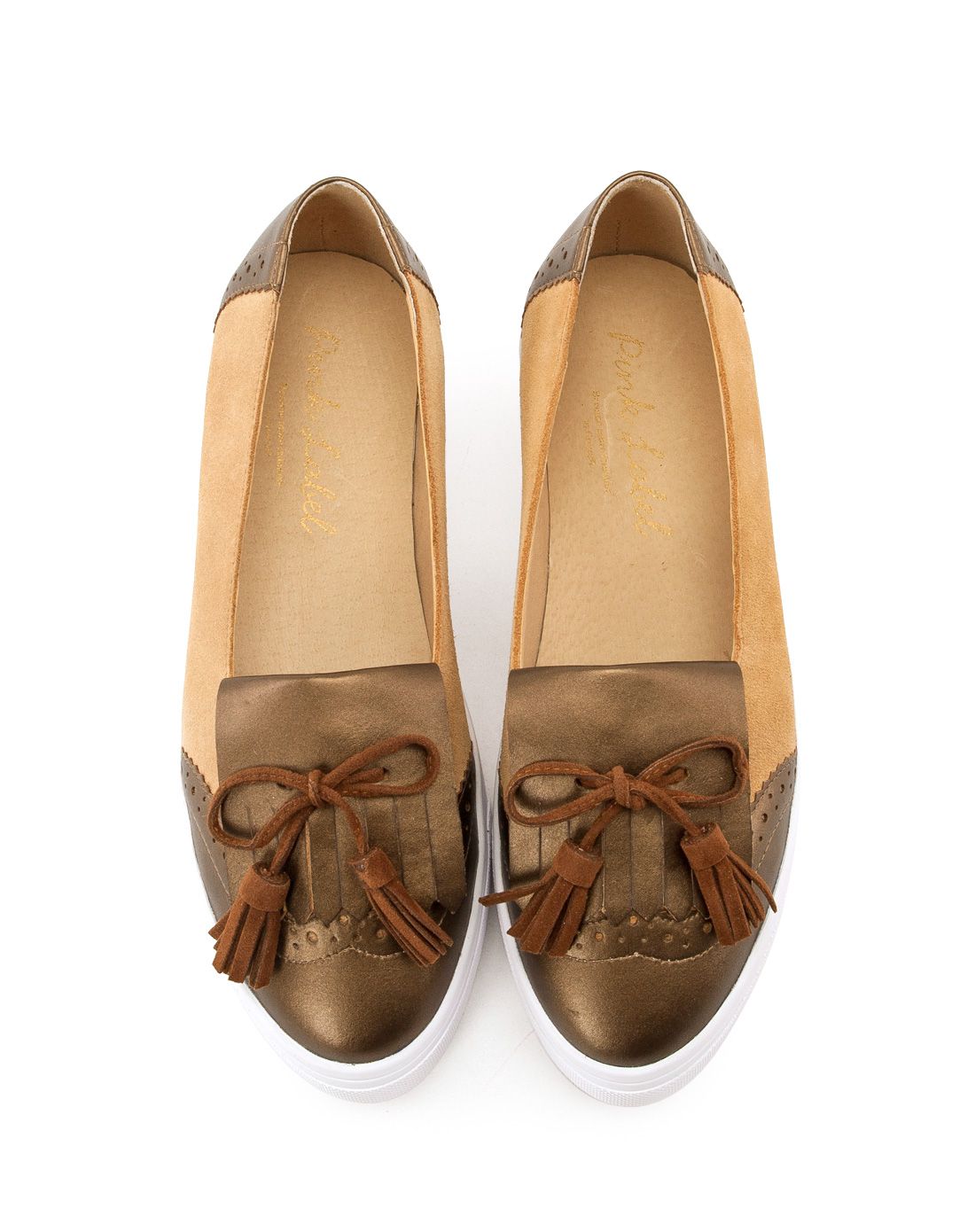 gracegift牛津雕花拼接蝴蝶结流苏厚底乐福鞋 铜6ag-3