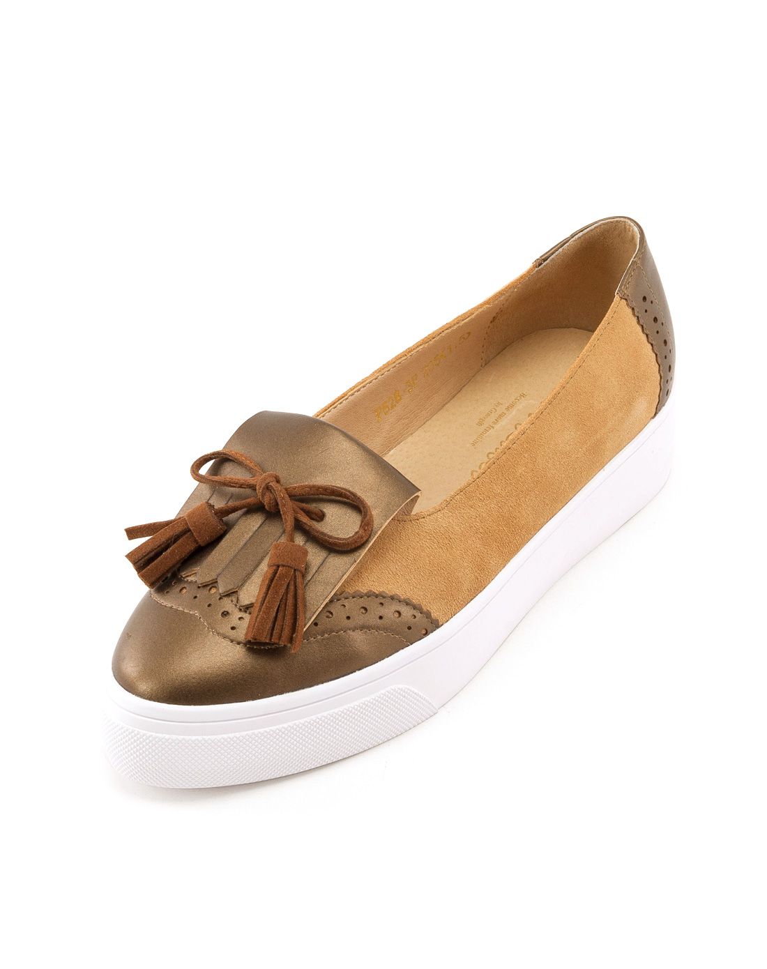 gracegift牛津雕花拼接蝴蝶结流苏厚底乐福鞋 铜6ag-3