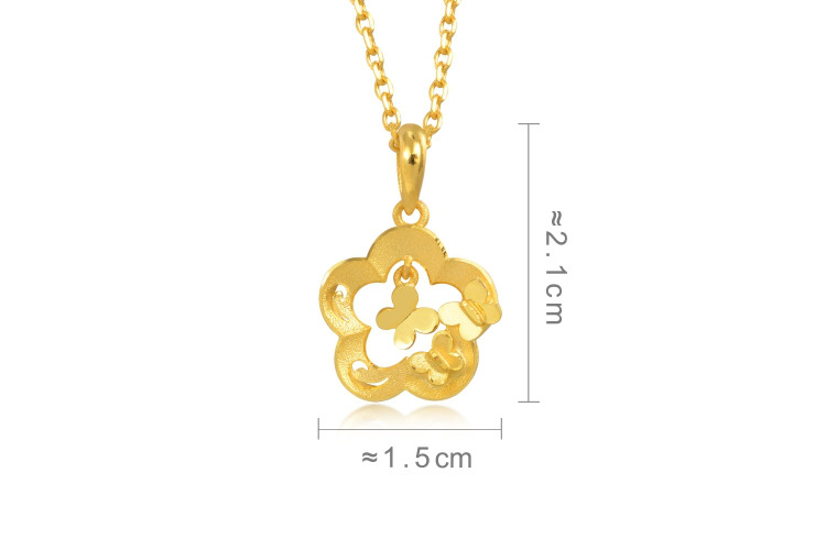 周生生黄金花型衬蝴蝶吊坠不含项链