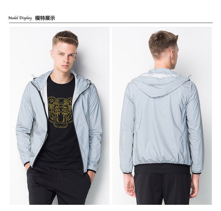 修身时尚百搭休闲连帽茄克银灰色