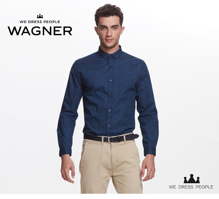 丹麦wagner旗下集合品牌男装专场 纯棉印花透气长袖纽扣领休闲衬衫