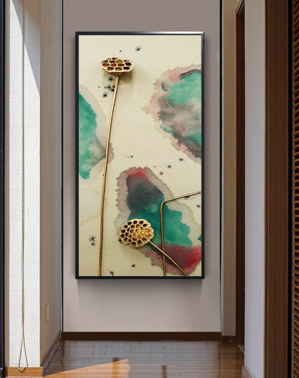 金色流连 新中式壁画水墨禅意莲蓬装饰画