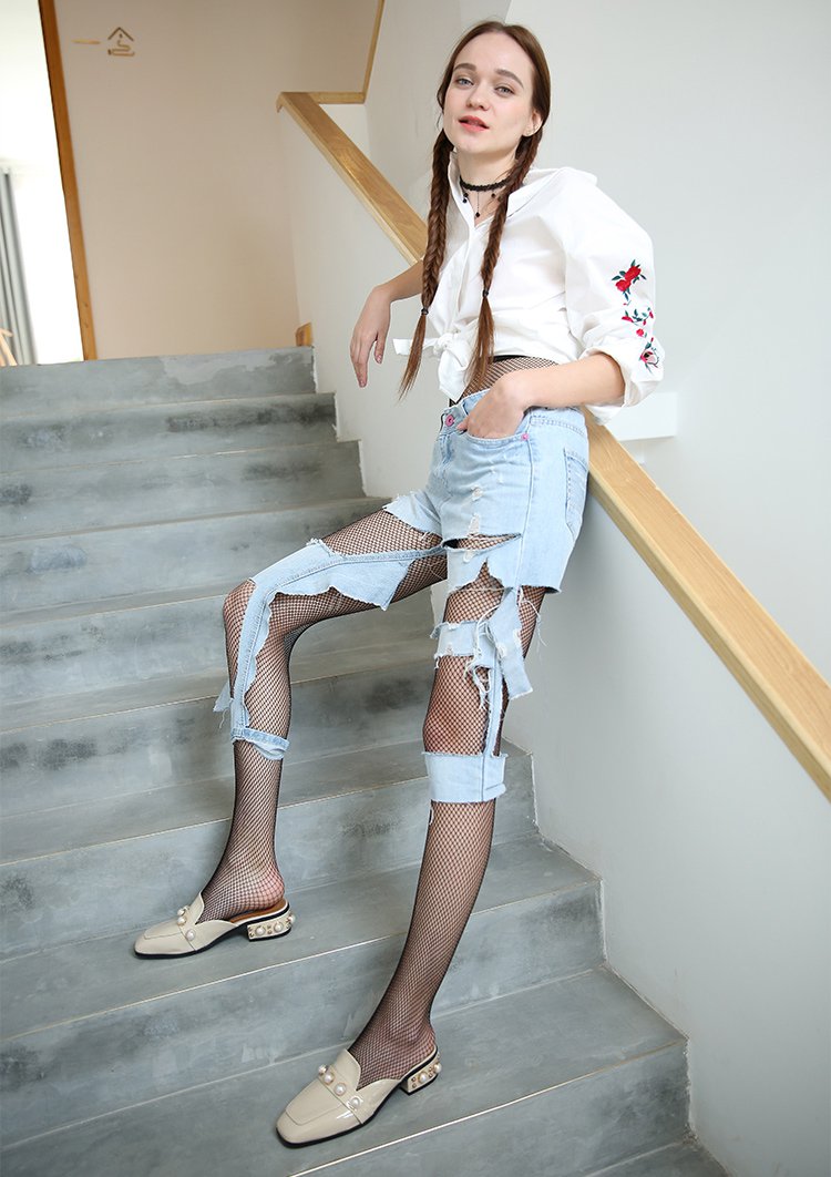 uru 2双装女士袜子 夏季细网百搭长筒性感网袜