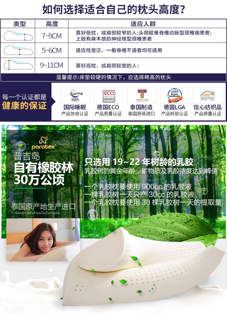 paratex泰国天然乳胶人体工学儿童枕(6-15岁)