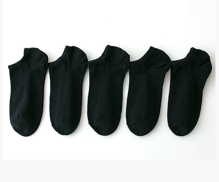 uru 5双装女士袜子 夏季时尚简约纯黑百搭女袜船袜