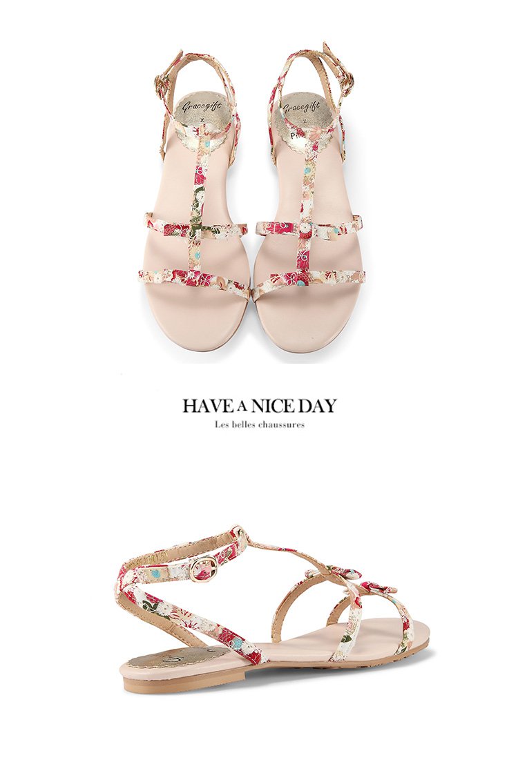 gracegift凉鞋专场2017可爱蝴蝶结t字带平底凉鞋7s-2
