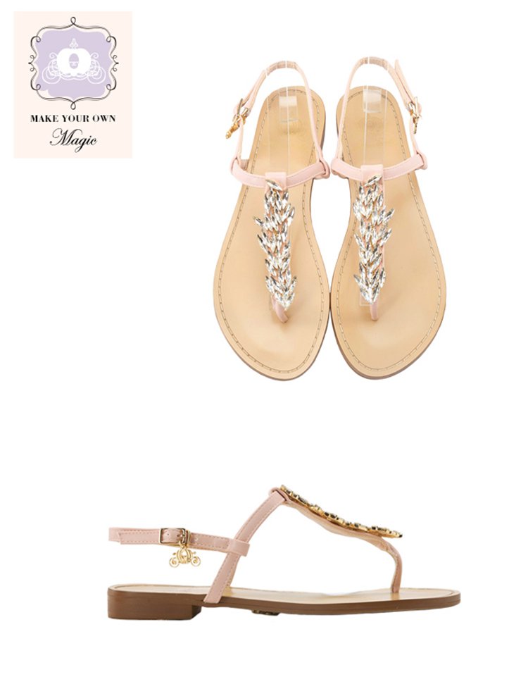 迪士尼合作系列--grace gift女鞋专场 disney迪士尼公主t字夹脚水钻平