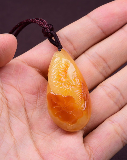 亿珍阁 琥珀鸡油黄蜜蜡挂件莲年有鱼蜜蜡吊坠附证书