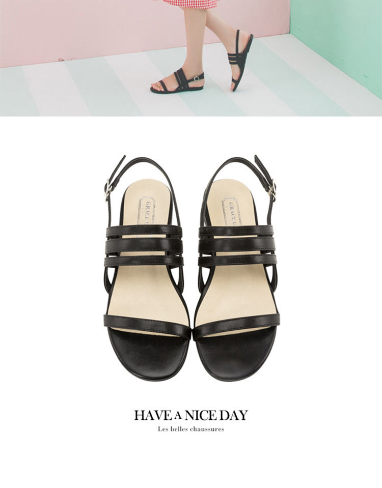 合作系列--grace gift女鞋专场 2017新款平跟一字带玛丽珍女凉鞋