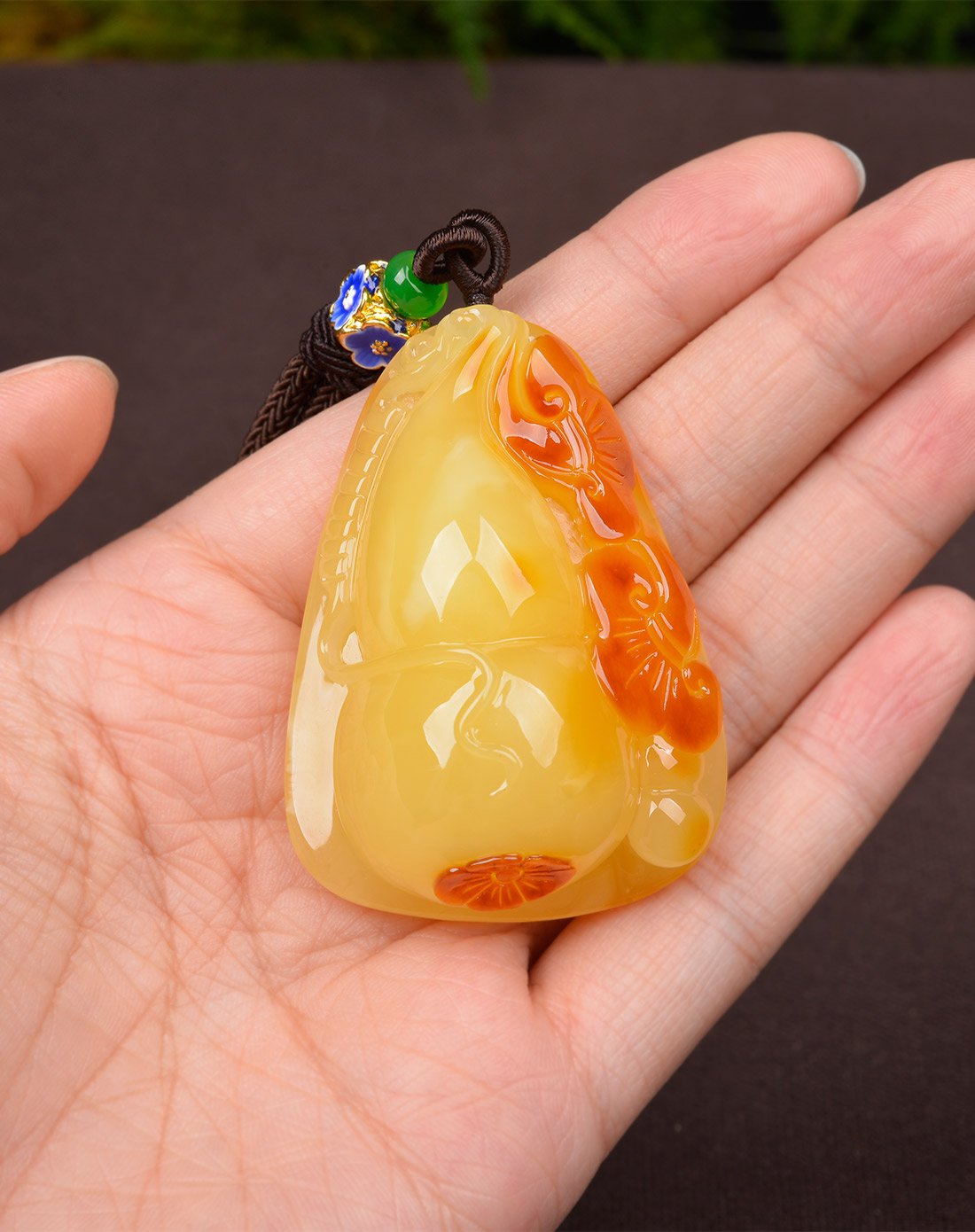 亿珍阁 琥珀蜜蜡挂件鸡油黄葫芦如意黄蜜吊坠附证书