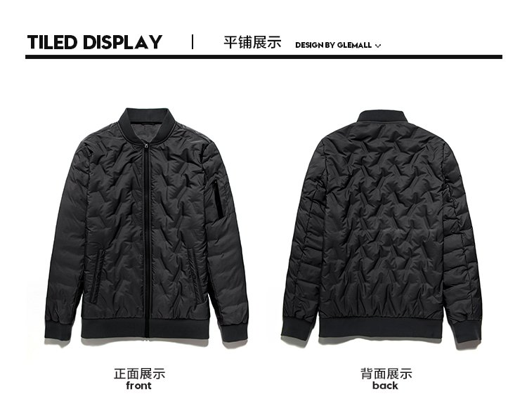 男士棒球款压印防钻绒时尚羽绒服外套