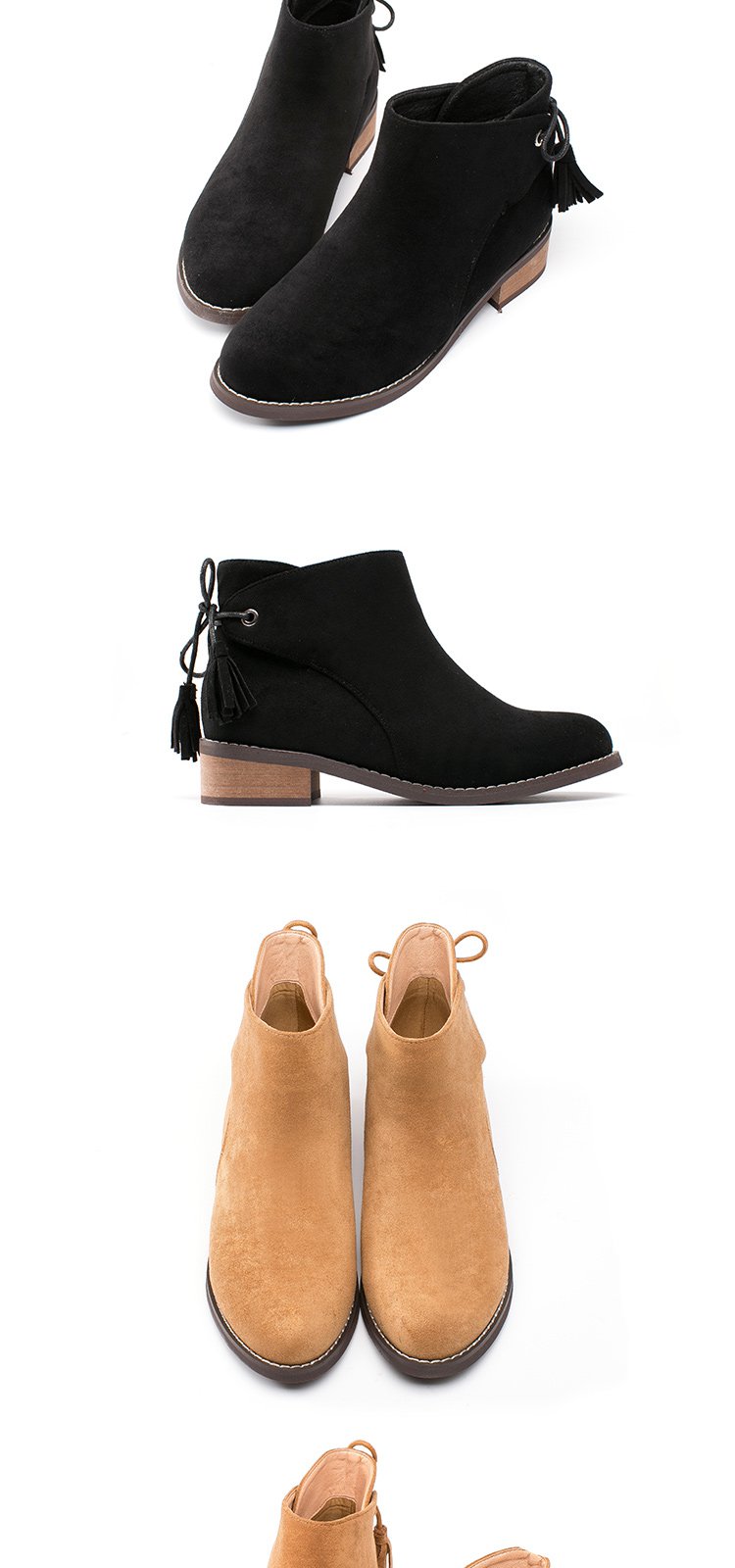 优雅复古素面后绑带流苏中粗跟女短靴  品牌名称: gracegift 商品名称