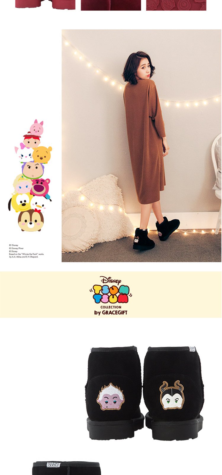 gracegift迪士尼tsum tsum卡通徽章雪地靴女靴6agub-
