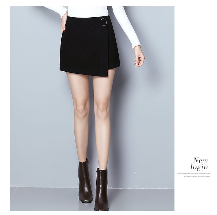 女款韩版高腰半圆金属装饰不规则半身裙裤裙