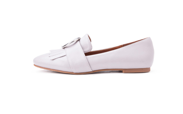 涉趣selftrend女鞋专场 2017单鞋女圆扣流苏英伦百搭平跟休闲百搭浅口