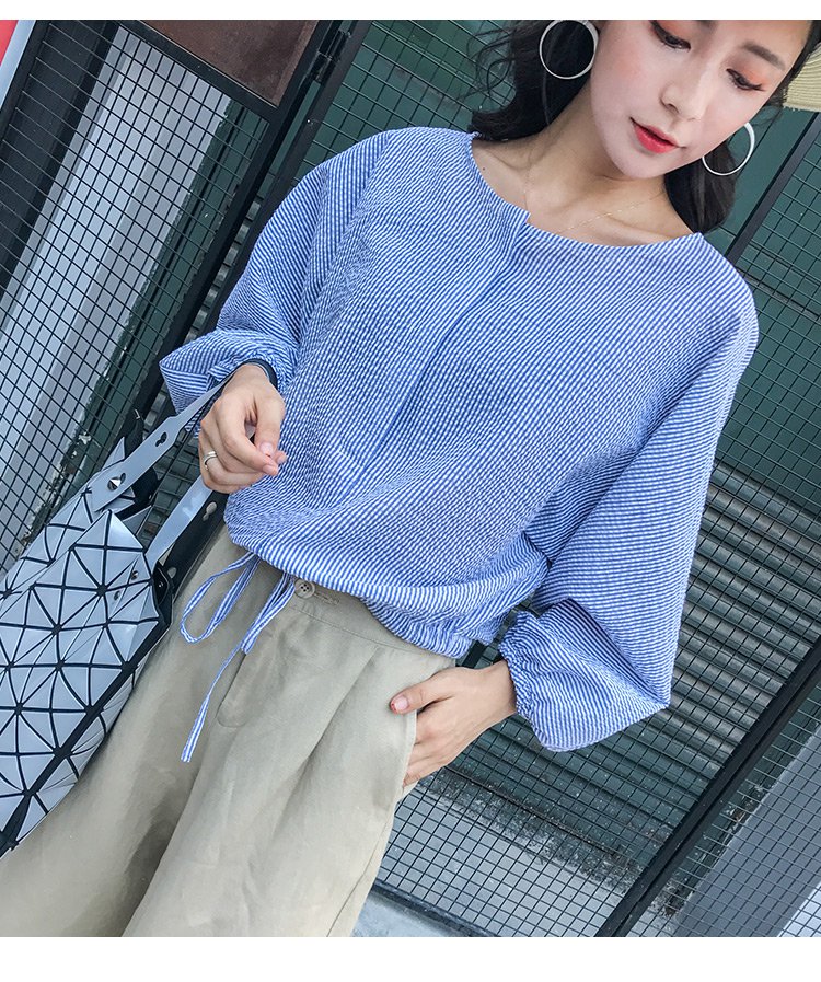 perigot女款泡泡纱条纹衬衫