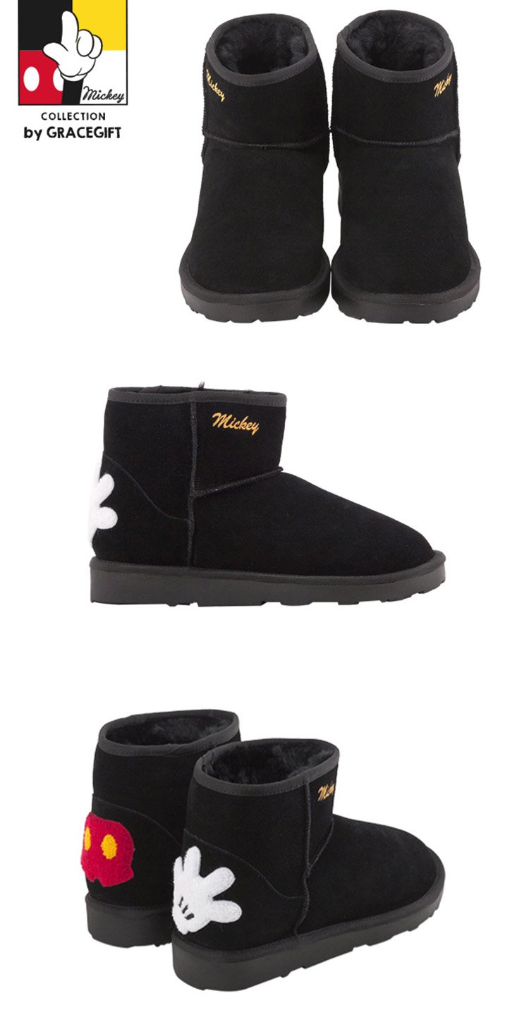 199减100-迪士尼联名gracegift鞋包专场 迪士尼米妮米奇刺绣雪地靴女