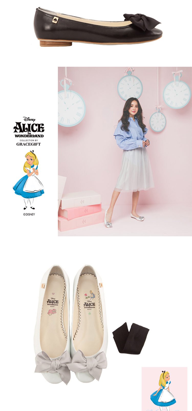 gracegift女鞋特卖旗舰店 迪士尼爱丽丝蝴蝶结平跟休闲单鞋