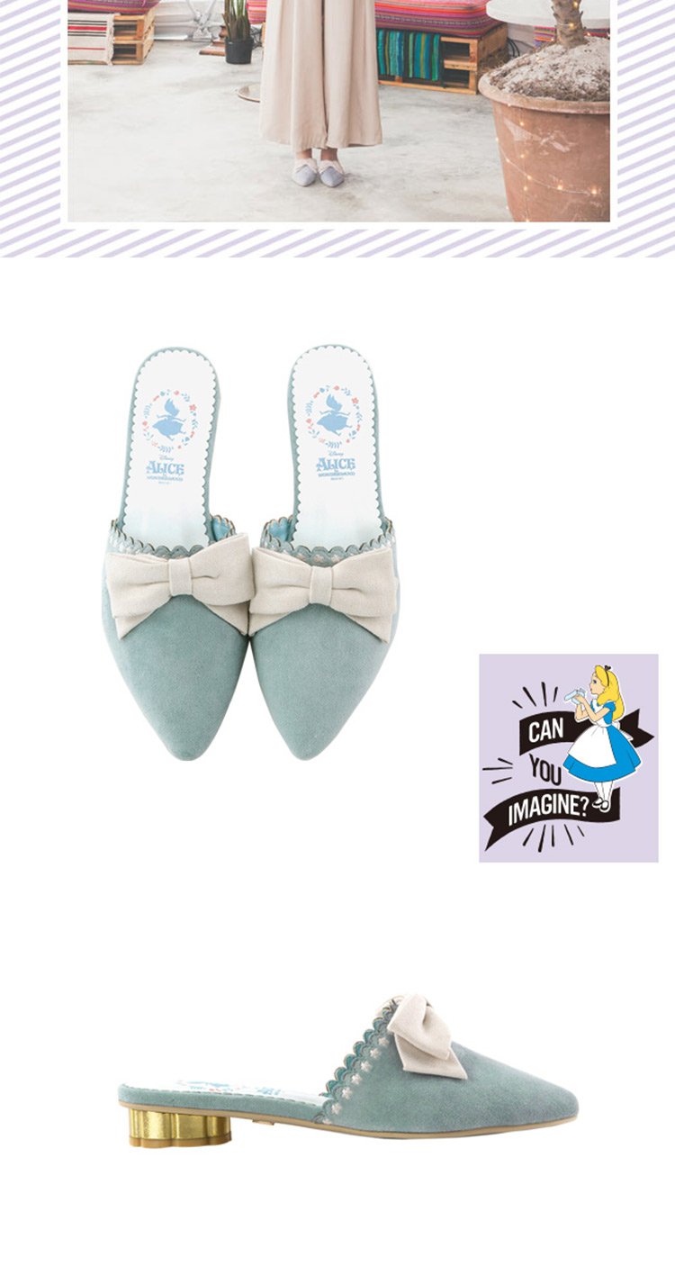 gracegift迪士尼爱丽丝蝴蝶结穆勒鞋女凉拖鞋8sapfp