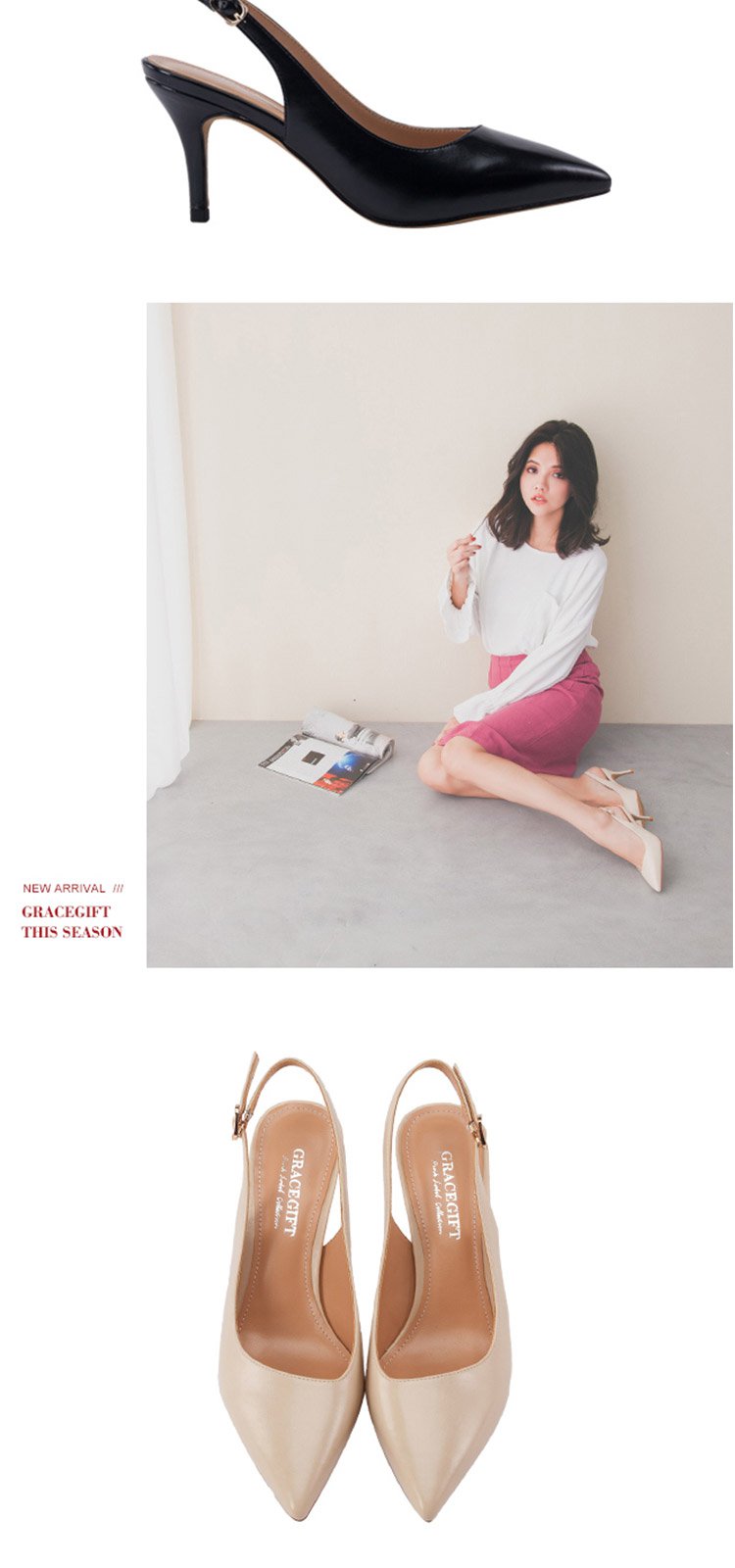 gracegift 新品尖头中后空细高跟女士凉鞋