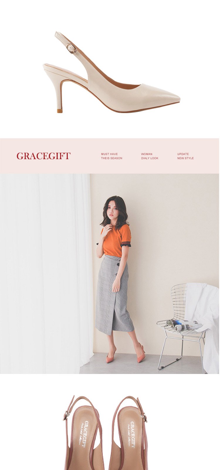 gracegift 新品尖头中后空细高跟女士凉鞋