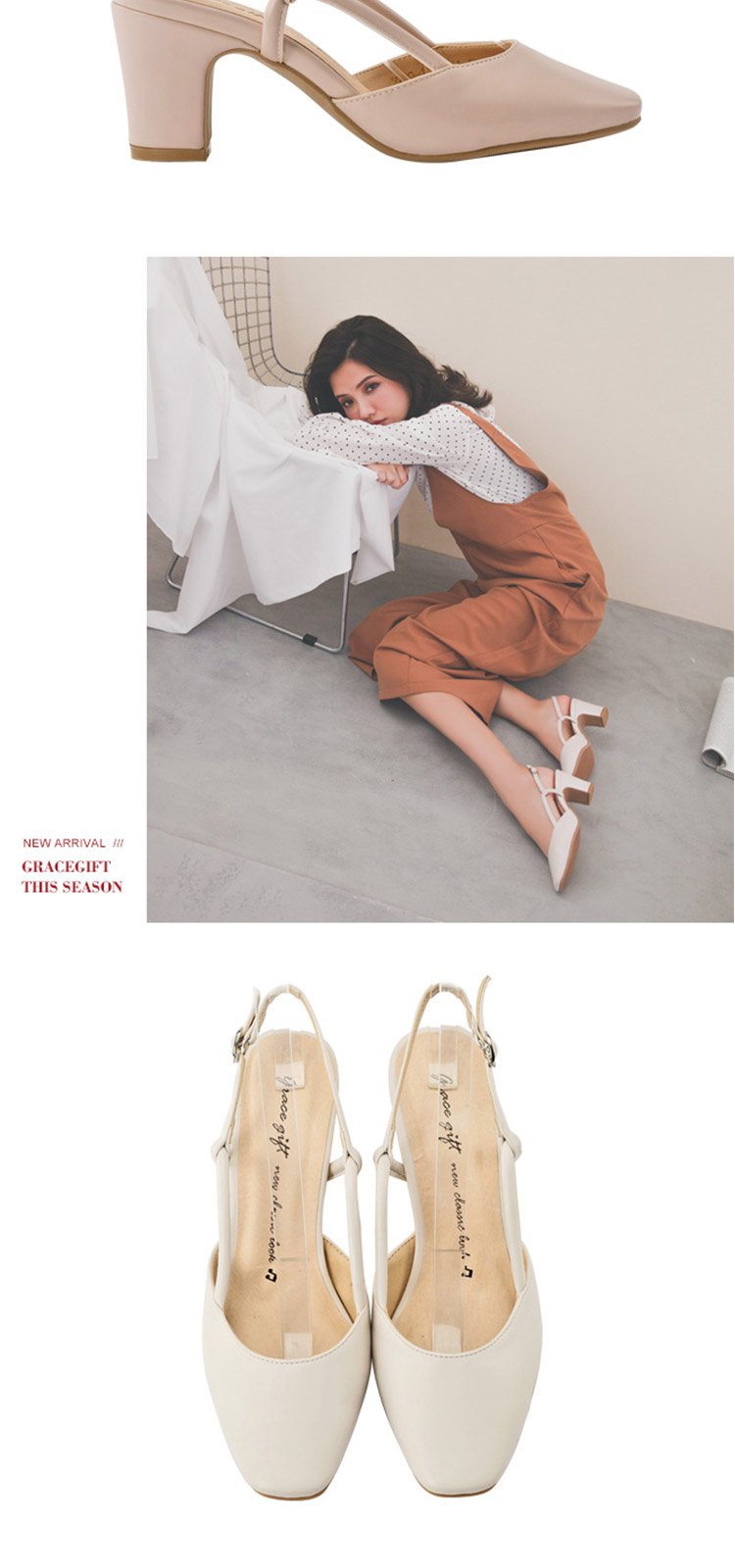 gracegift新品小方头复古粗高跟女凉鞋8sgph83n1400