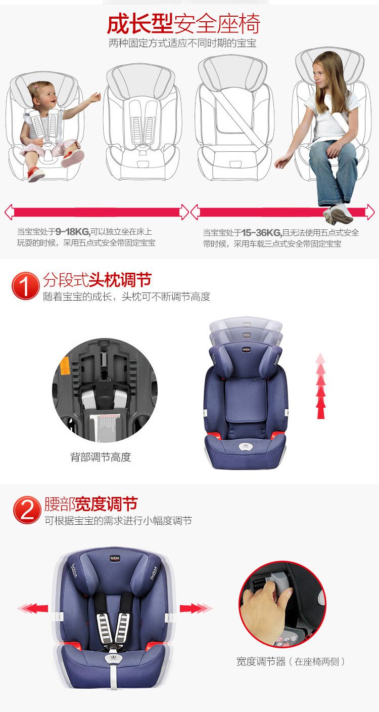 宝得适britax 英国品牌儿童安全座椅 超级百变王9个月-12岁3c认证