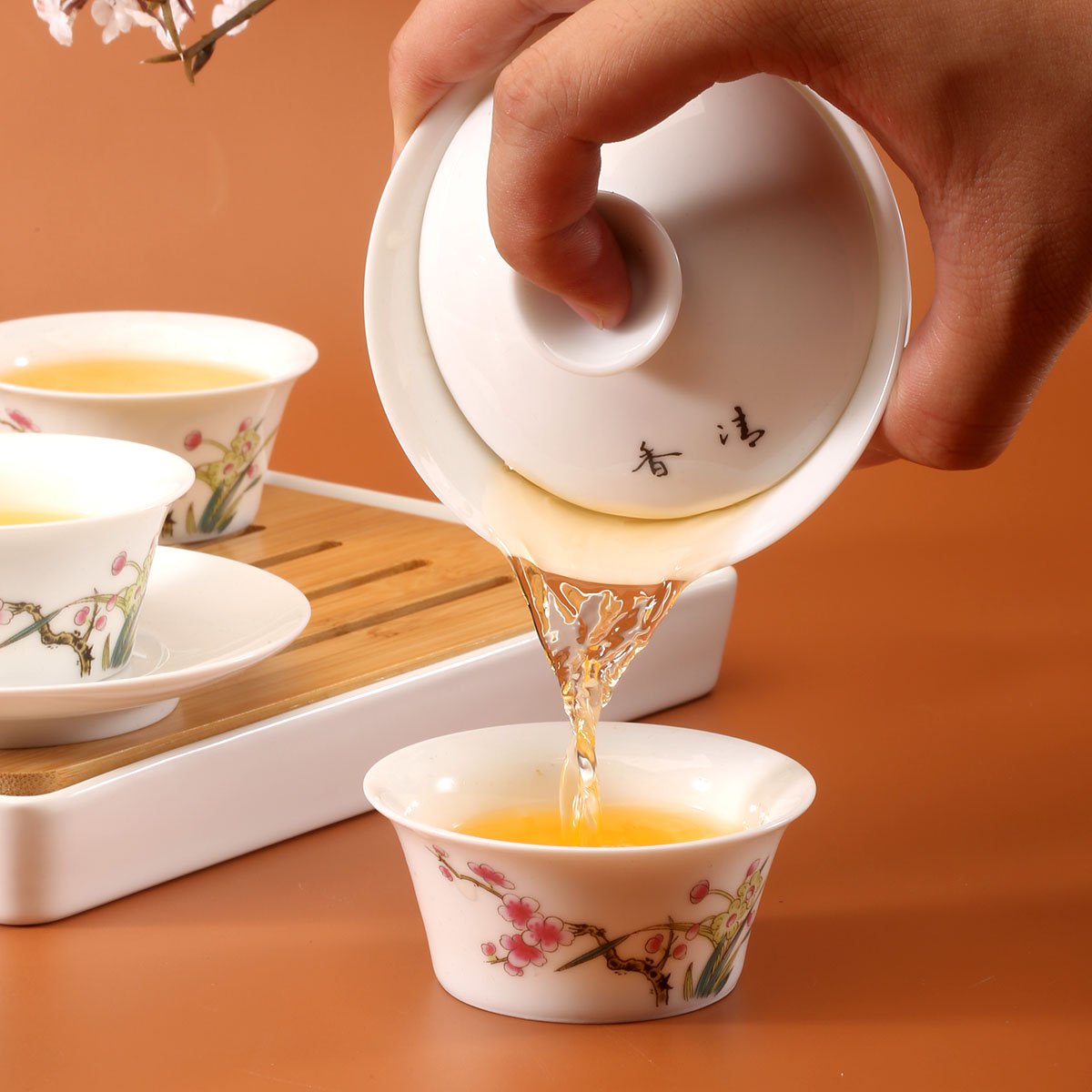 【喝茶也优雅】景德镇白瓷·十里清香盖碗套组 功夫茶具套装 整套功夫