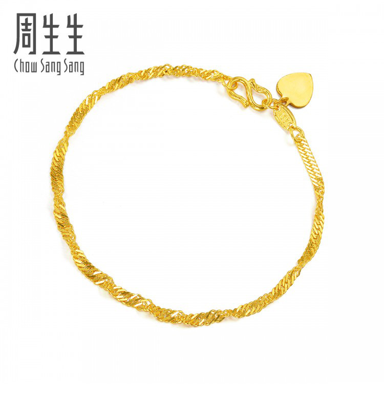 周生生黄金手链女款侧身波浪水波纹百搭手链黄金饰品