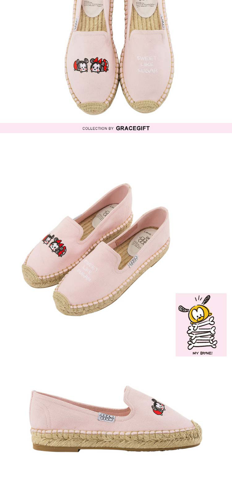 gracegift【迪士尼联名】tsum刺绣麻底渔夫鞋懒人套脚