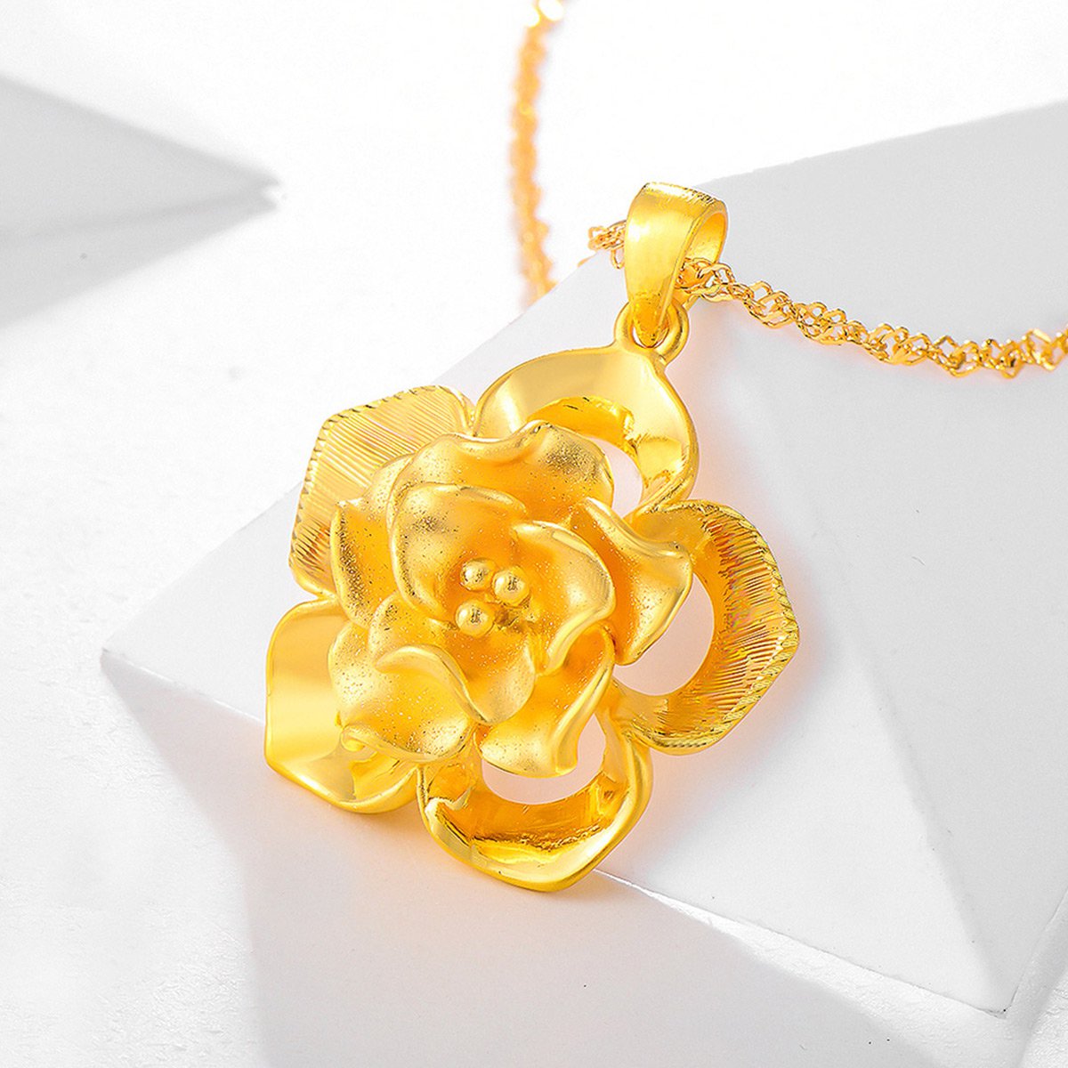 3d硬金黄金吊坠足金挂坠花瓣绽放金坠(不含链)
