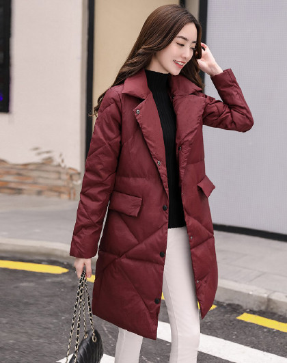 冬款翻领暗扣中长款女款棉服女装棉衣