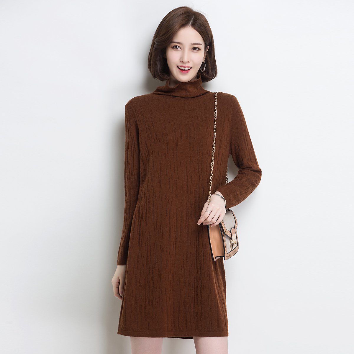 金菊纯色中长款羊毛衫女a8822020-0013_唯品会
