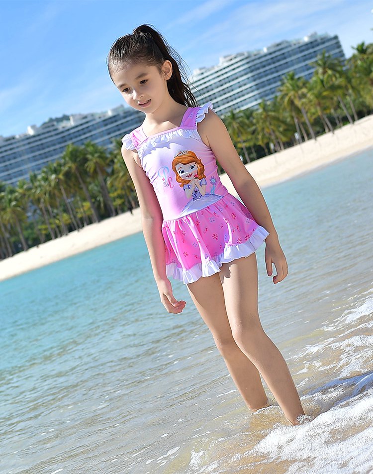 迪士尼女童苏菲亚泳衣女童连体裙式游泳衣