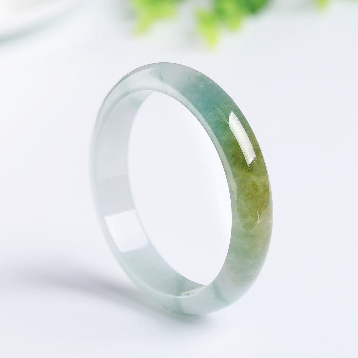 mary windsor 半山半水老种老料冰润浅绿棕油黄天然a货翡翠手镯59mm
