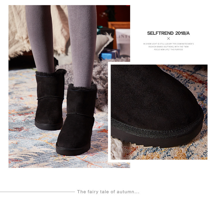 雪地靴短靴涉趣2018冬季新款女鞋【丝带蝴蝶结】短筒冬季女鞋平底绒面