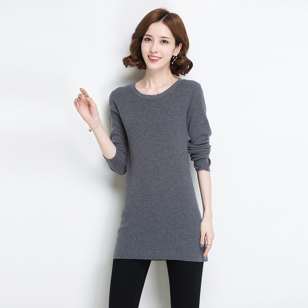 金菊圆领中长款保暖女式羊毛衫a8822158-1432_唯品会