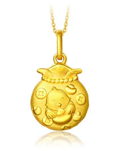 周大福 十二生肖鸡福袋足金黄金吊坠