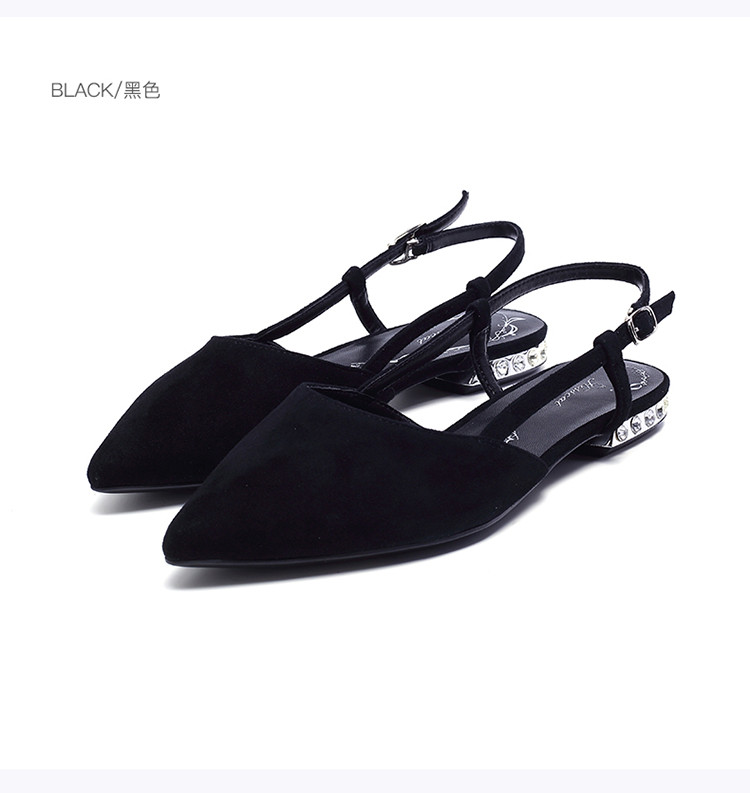 春季新款羊绒面皮尖头包头敞口平底网红仙女风后空凉鞋女