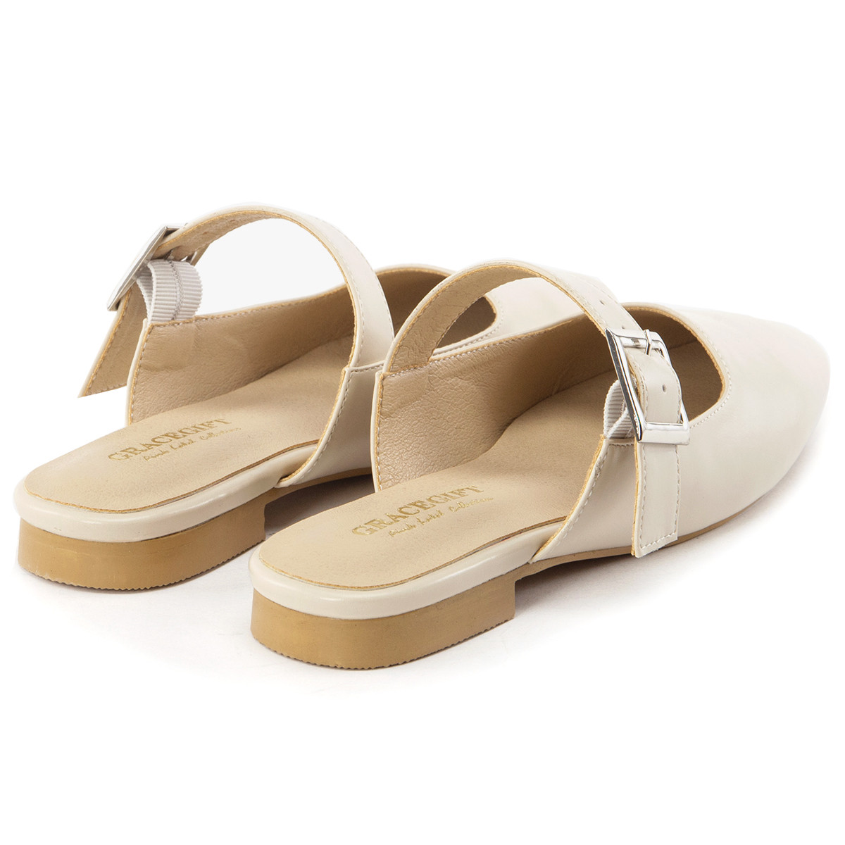 联名gracegift鞋包专场 2019春夏新款一字扣带小方头低跟包头穆勒鞋