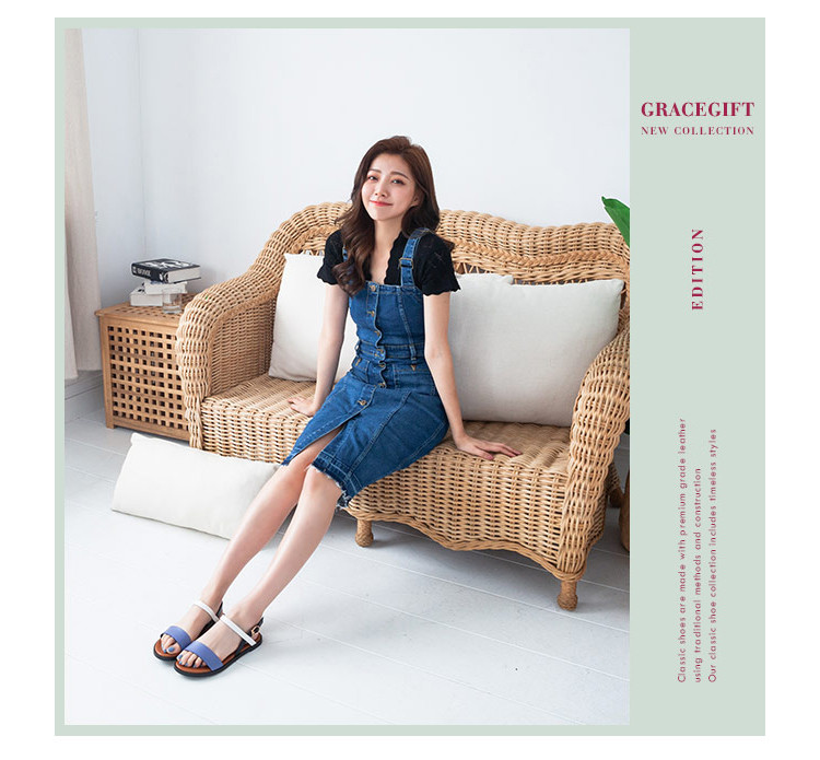 gracegift2019夏季新款一字带饰扣平底女鞋女士凉鞋i
