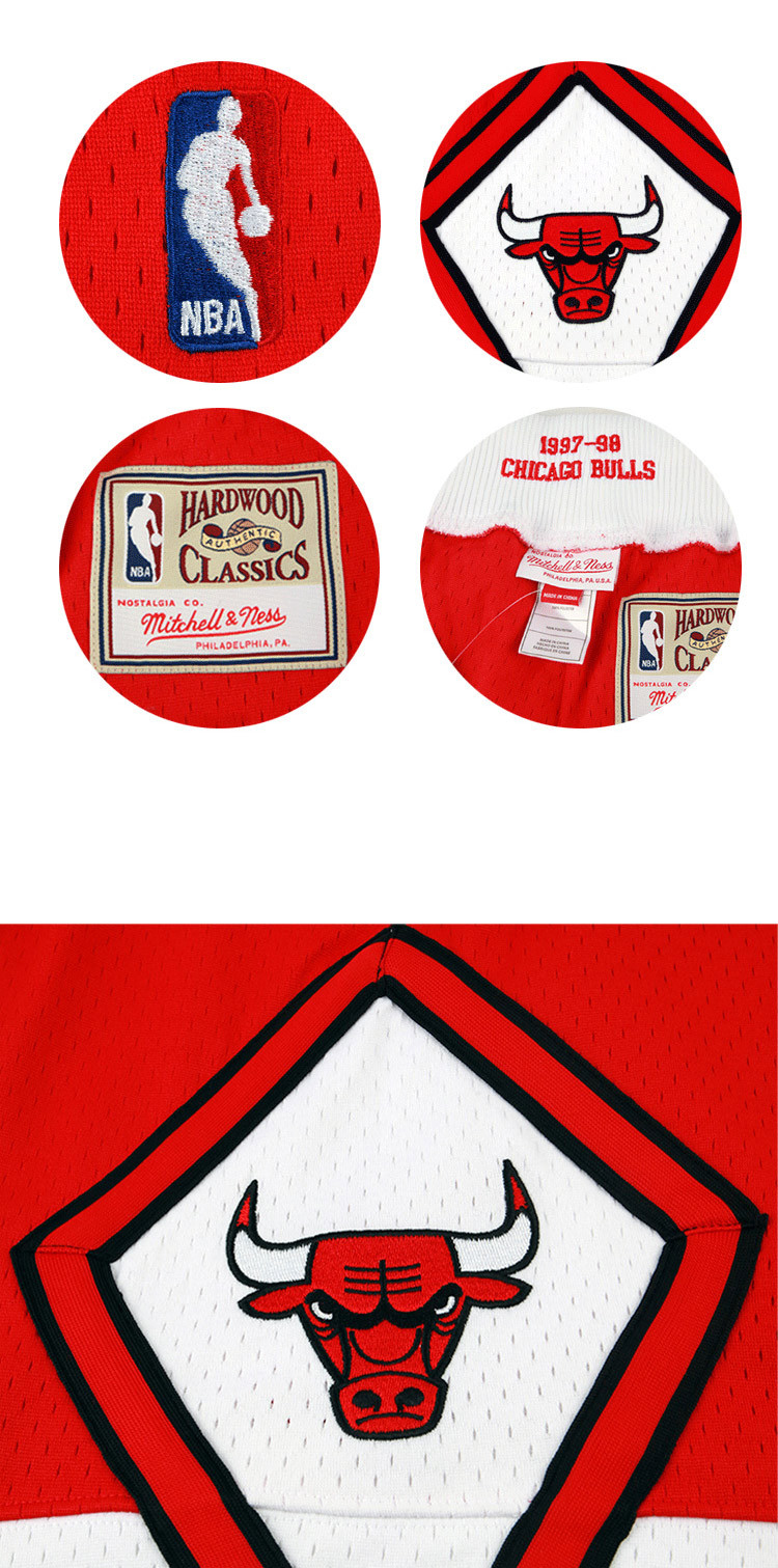 nba mitchell & ness 公牛队复古刺绣篮球裤